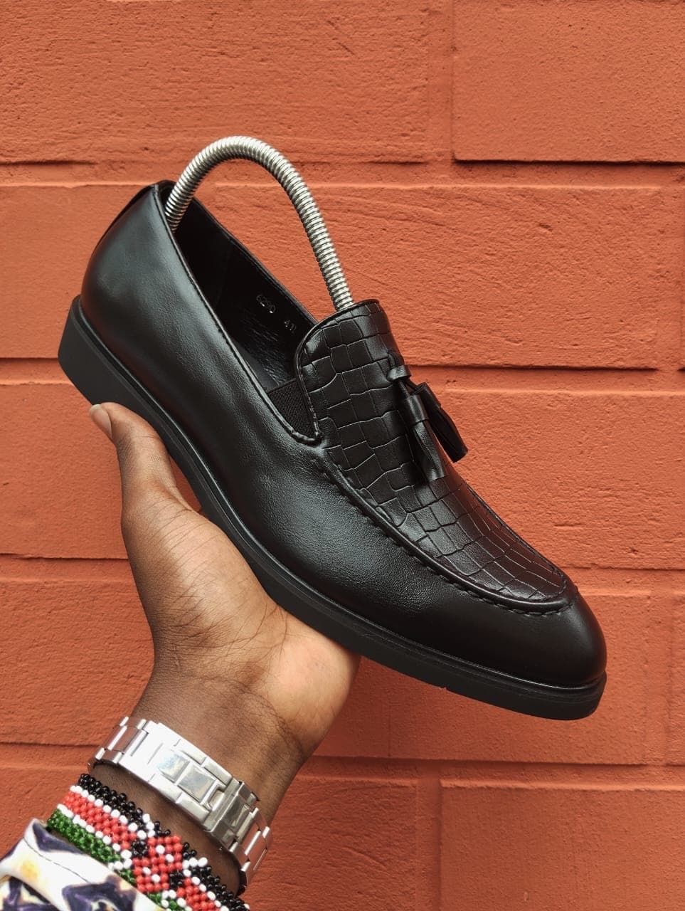 Jet Black loafer shoe for men — Black Croc Tassel Loafer