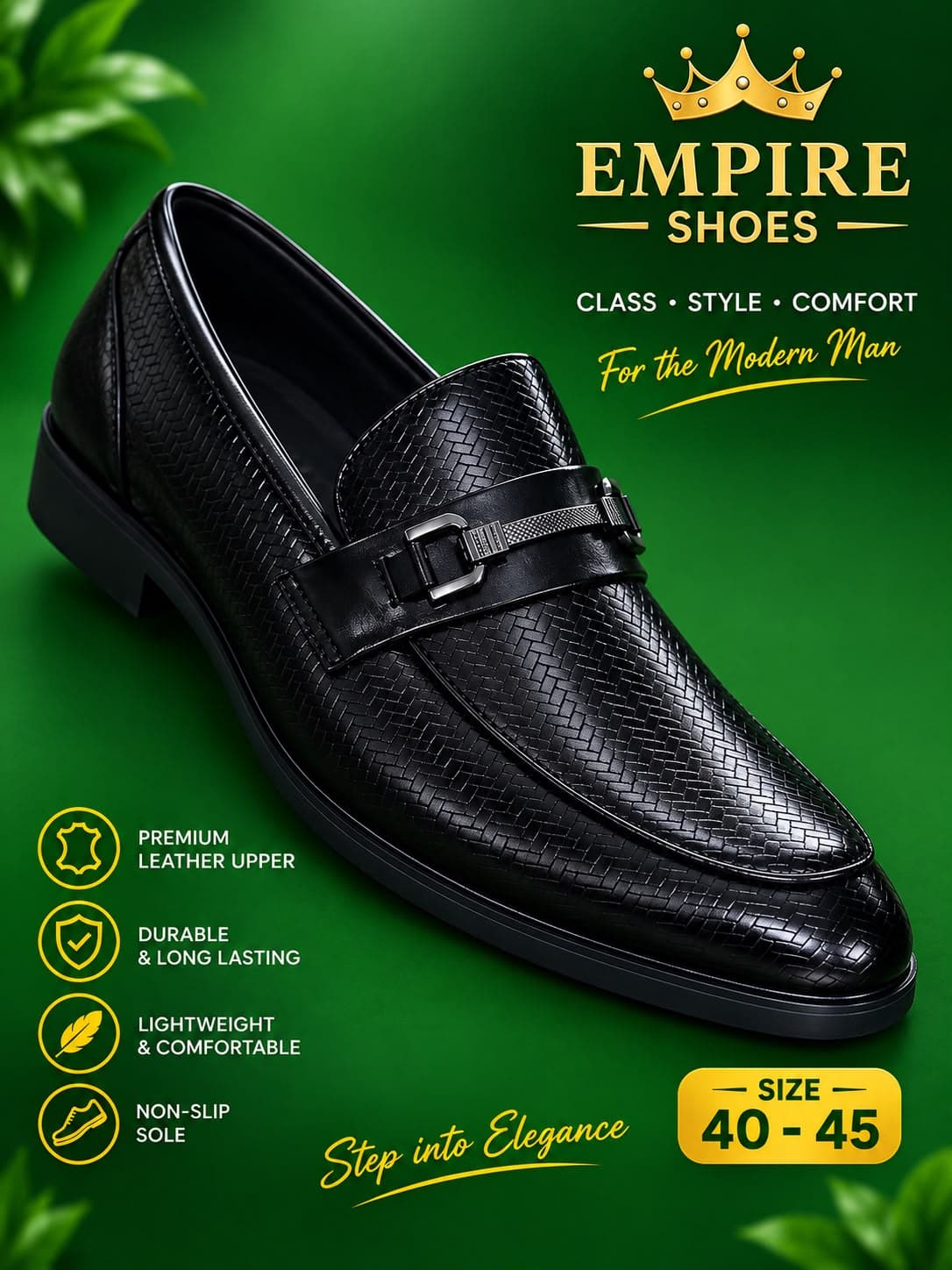 Jet Black slip-on shoe for men — Black Empire Pointed Slip-On