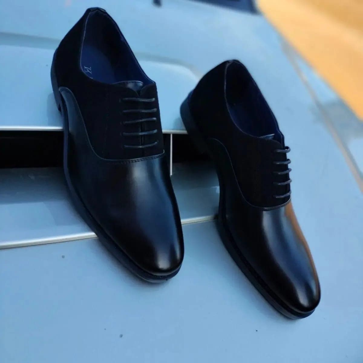 Jet Black oxford shoe for men — Black Suede-Panel Oxford