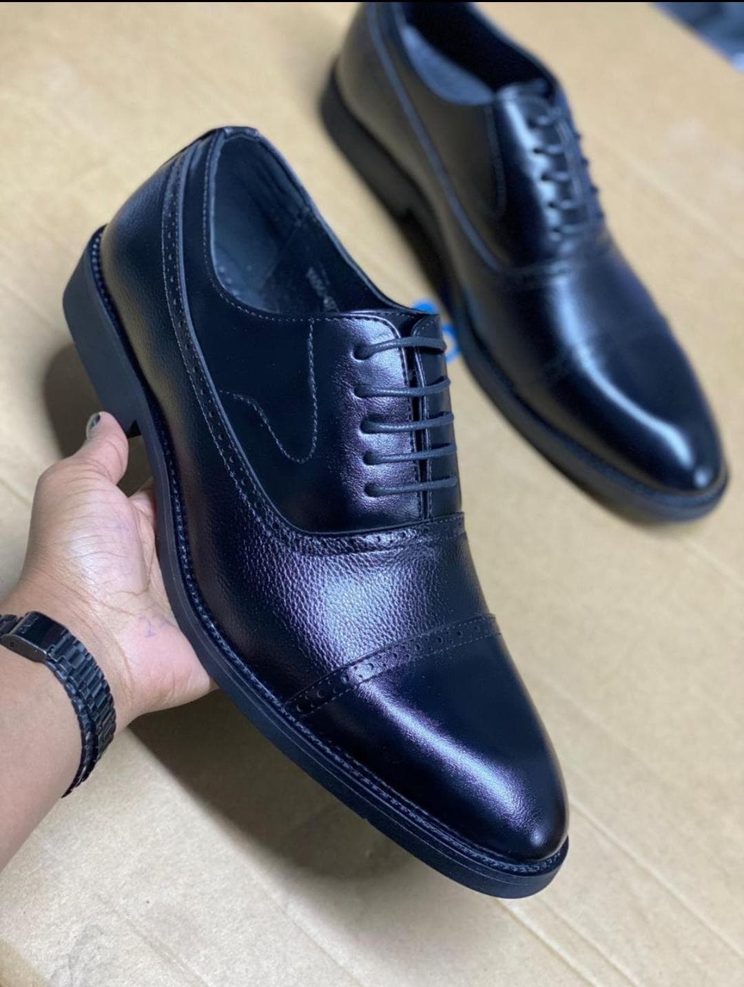 Jet Black oxford shoe for men — Black Textured Oxford