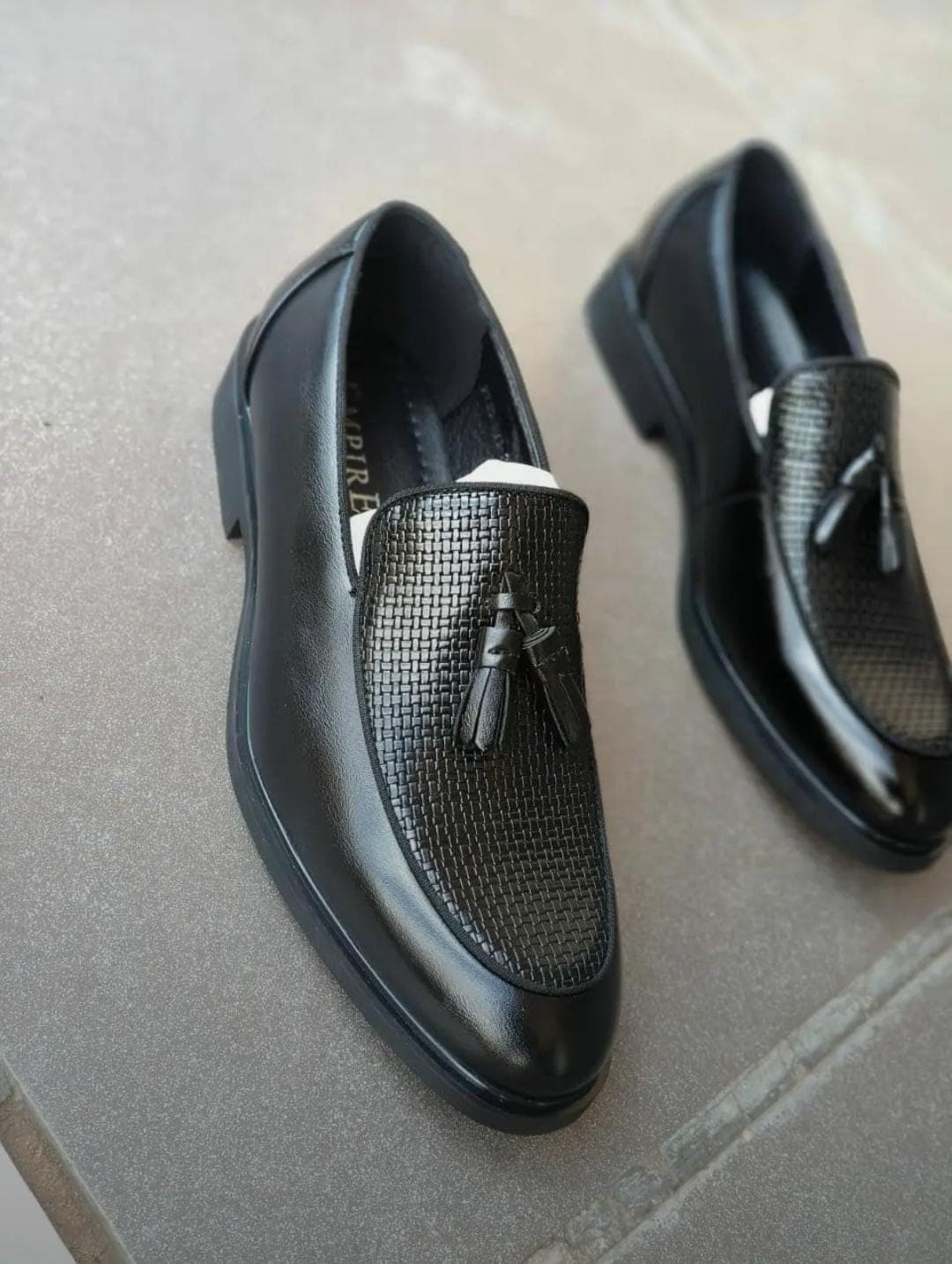 Jet Black loafer shoe for men — Black Woven Tassel Loafer