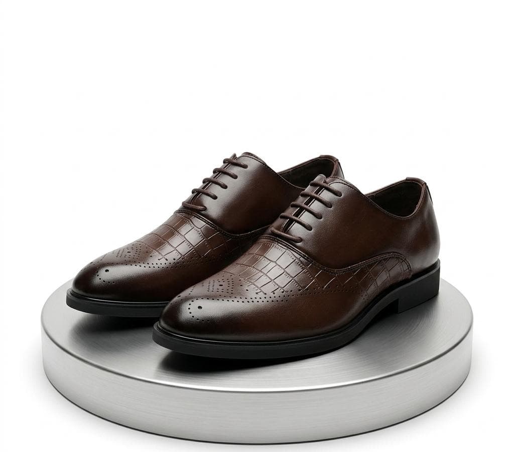 Coffee Brown brogue shoe for men — Coffee Croc-Panel Brogue