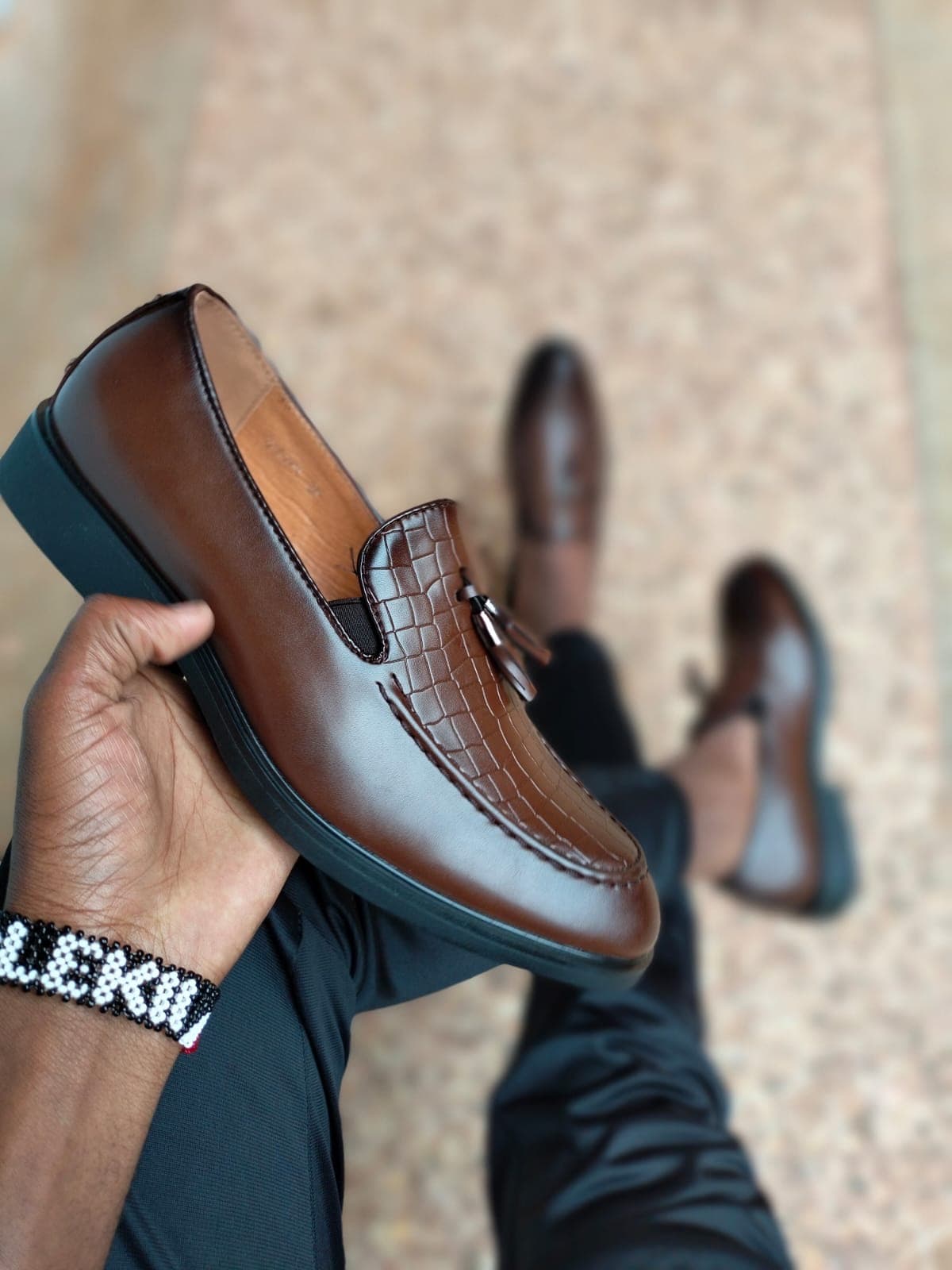 Coffee Brown loafer shoe for men — Coffee Croc Tassel Loafer