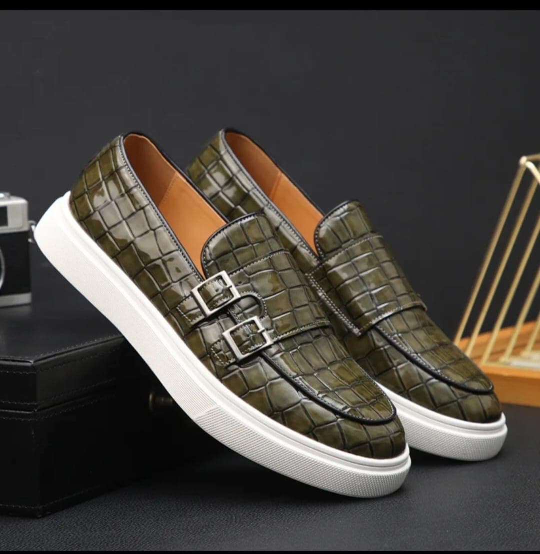 Olive loafer shoe for men — Olive Croc Loafer